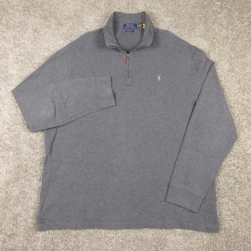 Polo Ralph Lauren Sweater Mens XL Gray Estate Rib Flesh Pony 1/4 Zip Pullover